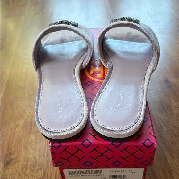 Tory Burch Eleanor Pave Crystal Velvet Slide Sandal Lilac Size 8 NIB - Picture 3 of 7